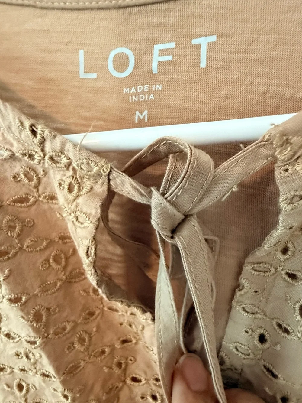 LOFT Brown Eyelet Yoke Peasant Blouse